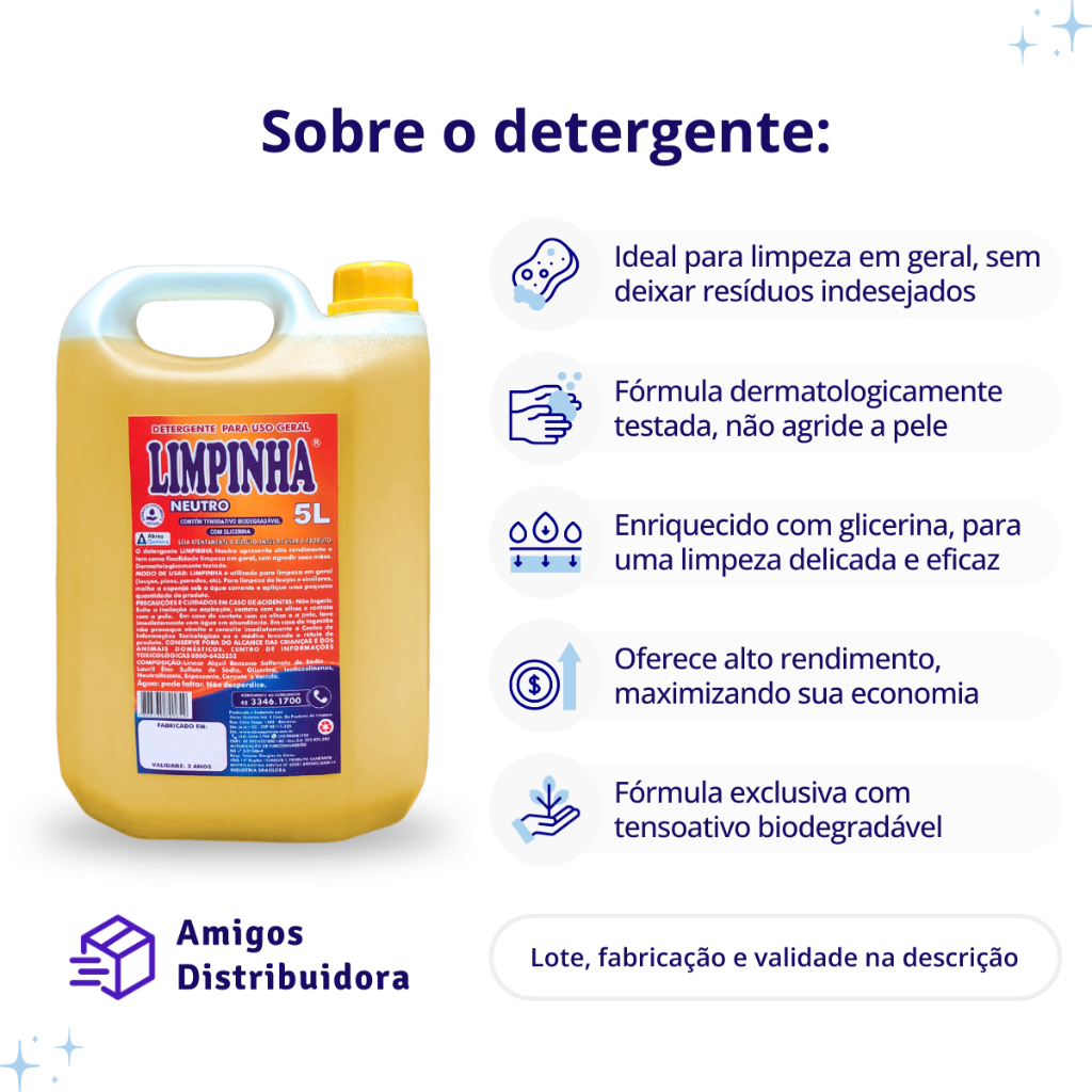 Kit 02 Galões Detergente Neutro 05 litros- Desengordurante