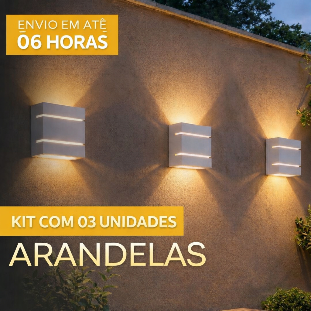 Kit 3un Arandela Luminária 2 Frisos 2 Focos Para decoração Piscinas Muros Paredes Jardins Sítios