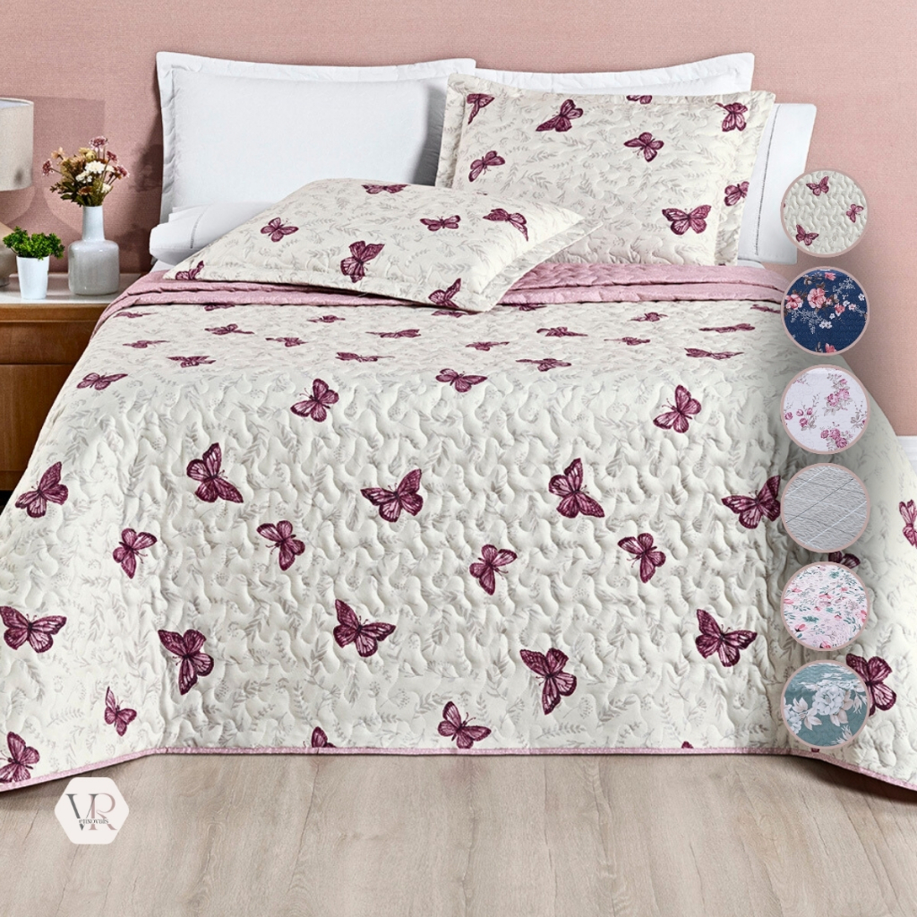 Kit Cobre Leito Avere 3 Peças Dupla Face Colcha QUEEN 200 Fios Micro Percal Matelado