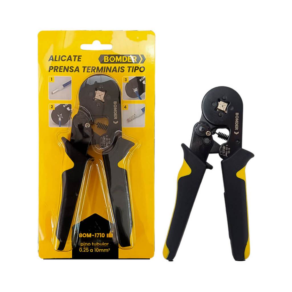 Alicate Crimpar Prensa Terminal Ilhós 0,25–10mm² com Catraca Ajustável e Trava de Segurança Ilhós/Tubular 6-4A