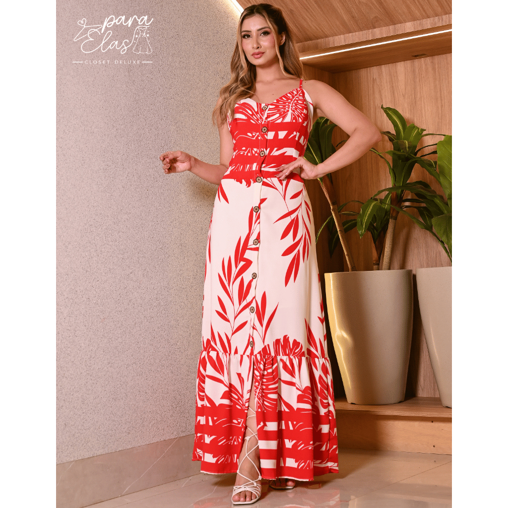 Vestido Estampado Longo Soltinho com Alcinha Regulável Moda Feminina Casual