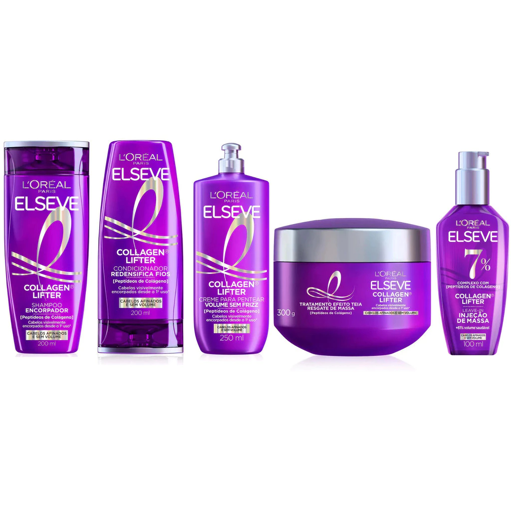 KIT NOVO ELSEVE COLLAGEN LIFTER 5 ITENS LANÇAMENTO (SH+CD 200ML + CR PENTEAR + CR TRAT + SÉRUM)