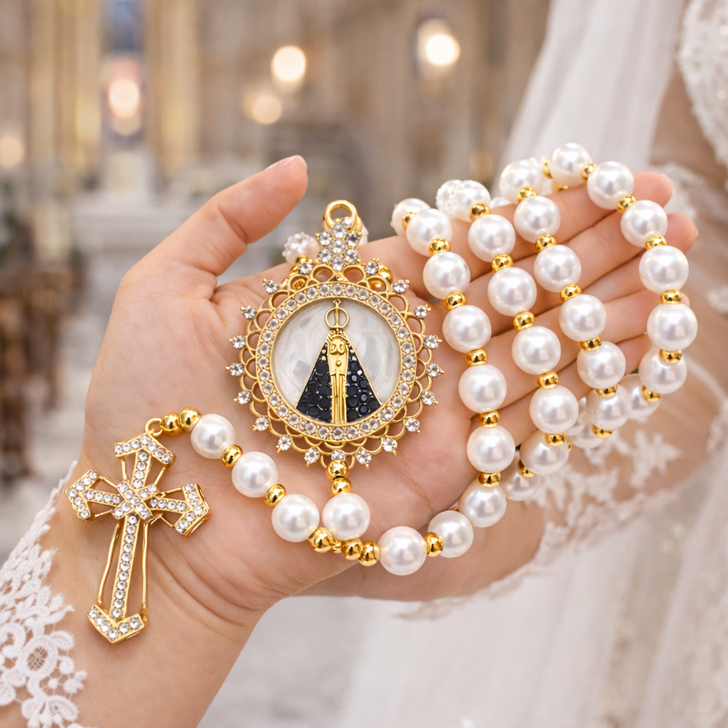 Terço Noiva Casamento Nossa Senhora De Nossa Senhora Aparecida de Luxo Contas 10mm  Igreja Católica em Oferta na Shopee