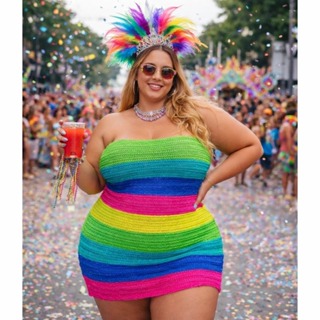 Vestido Feminino Plus Size Curto Carnaval Crochê Tricot Modal Virginia em Oferta na Shopee