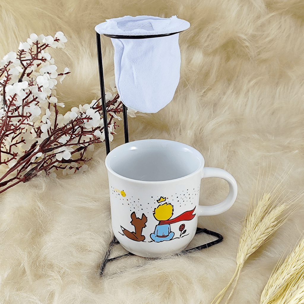 Jogo Xícara Caneca 200ml Café Chá Ágata Porcelana Pequeno Príncipe + Mini Suporte Coador
