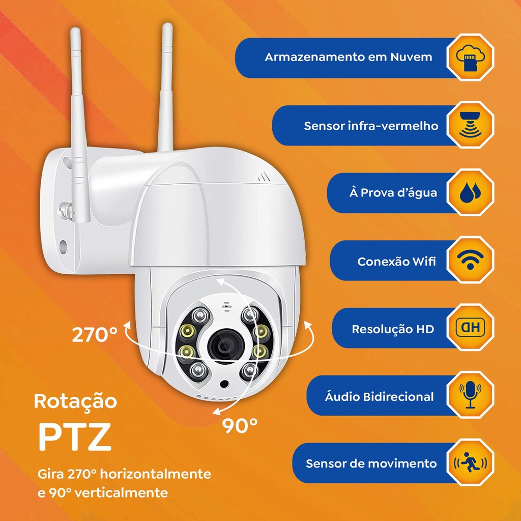 Camera A8 Icsee + Cartao de 256GB Externa FullHD 1080p Prova D'agua Wi-fi Smart