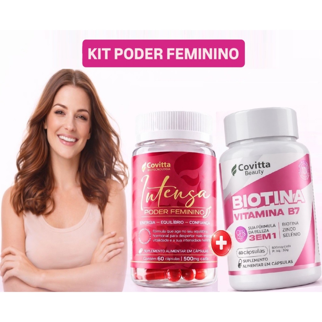 Kit Biotina + Saponinas com L-Arginina 60 Cápsulas| Queda Capilar Pele Unhas | Vitalidade Feminina - Covitta em Oferta na Shopee
