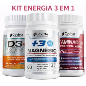 Kit Vitaminas B12 + Vitamina D3 K2 + Magnésio 3 em 1 | 180 Cápsulas - Saúde Completa | Covitta