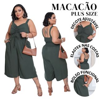 Macacão Pantacourt Femenino Plus Size Bolsos Funcionais Laterais Forrado Estampado Liso G1 e G2 em Oferta na Shopee