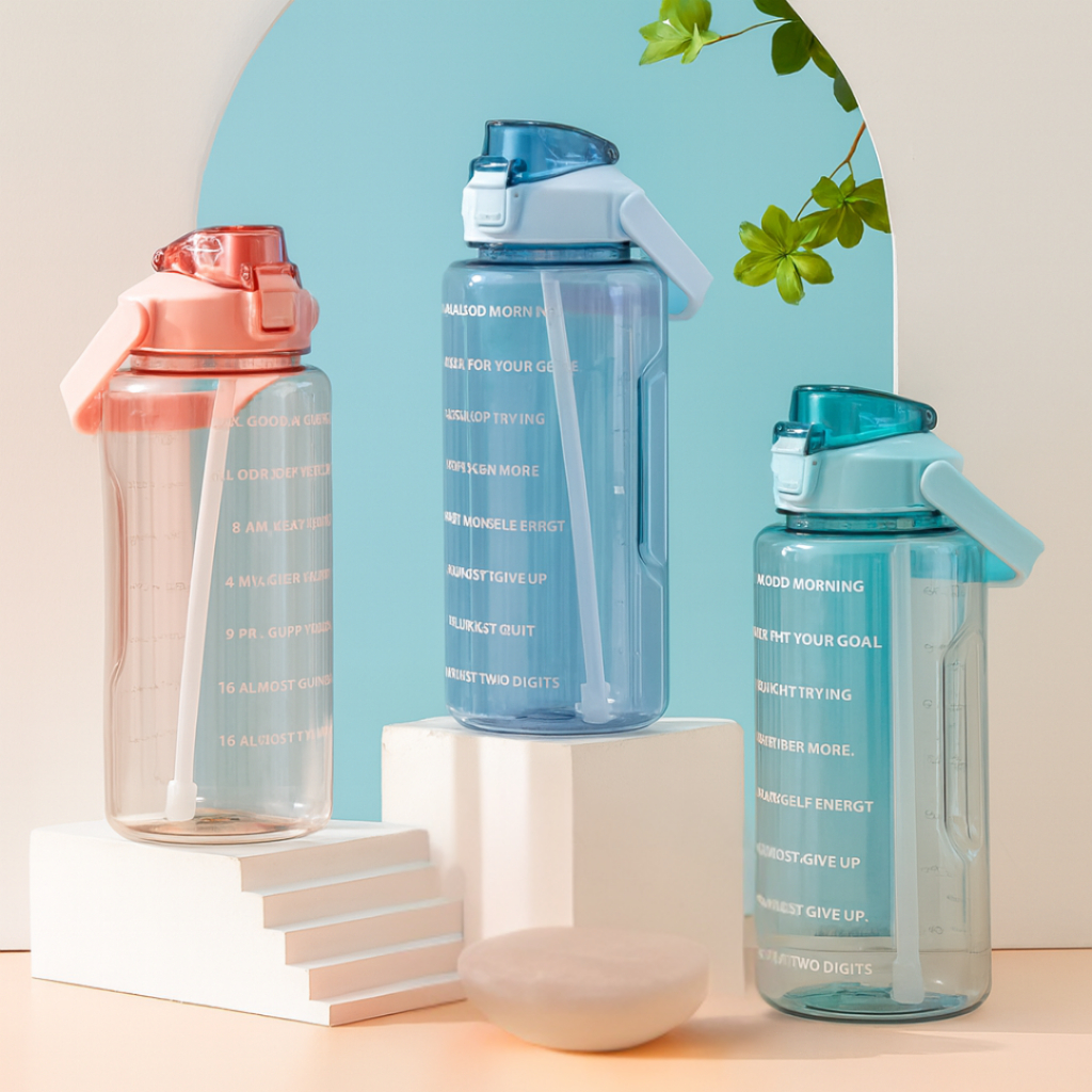 Garrafa de água Motivacional 2 Litros com Alça e Trava – Cores Variadas • Squeeze 2L