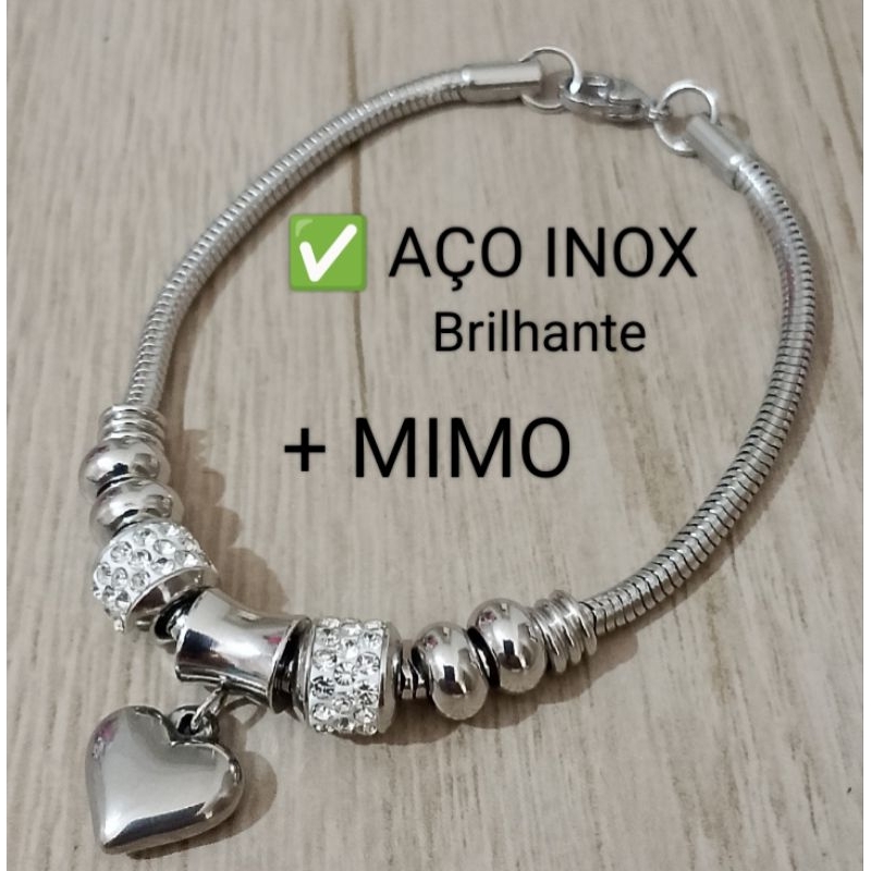 Pulseira com berloque Aço Inoxidável + MIMO (não oxida excelente durabilidade)(Coração) em Oferta na Shopee