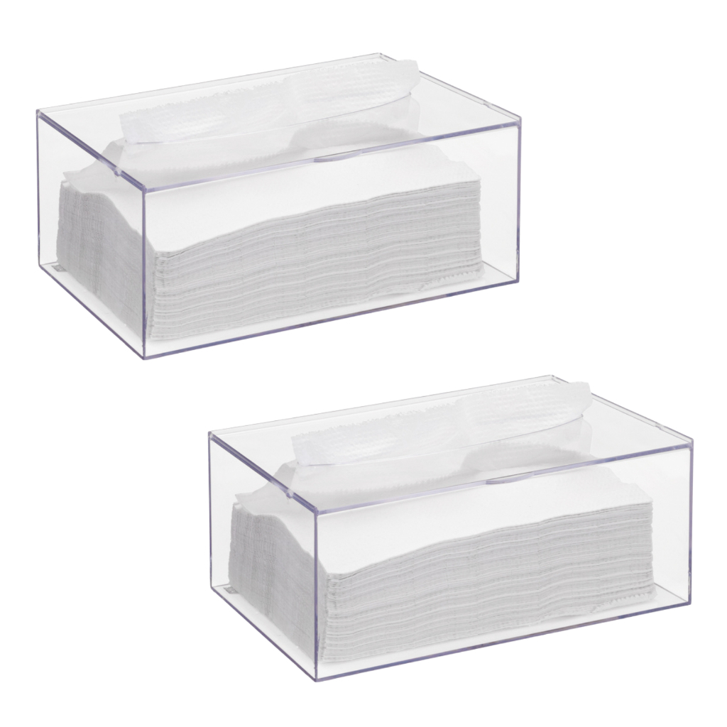Kit 2 Caixa Porta Lenço Papel Touca Luva Papel Interfolhado Transparente Clinica Estetica Dentista