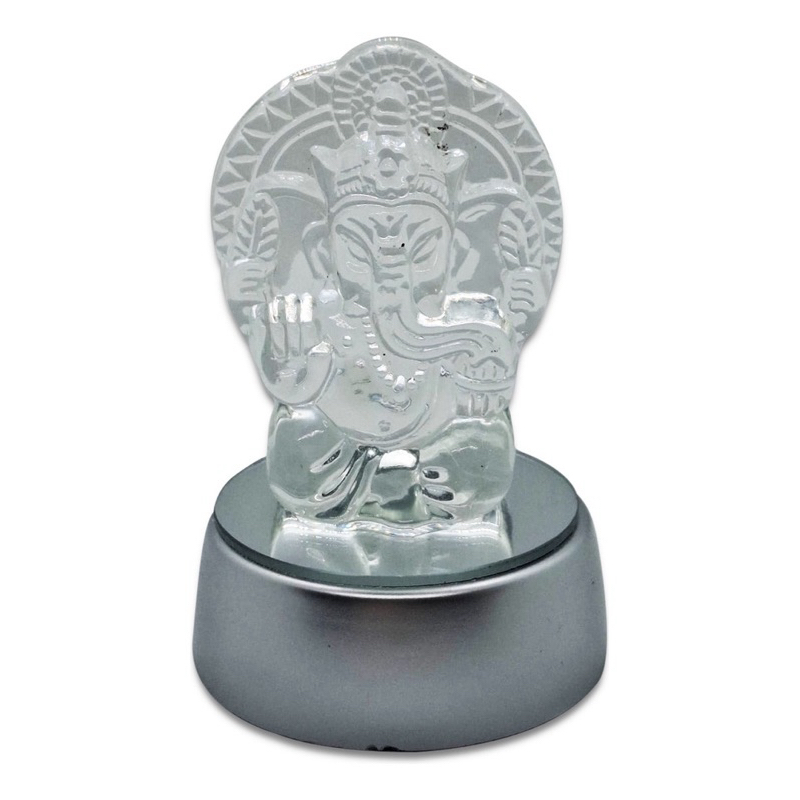 Enfeite Ganesha Com Base Redonda Espelhada Com Leds Rgb 9 Cm