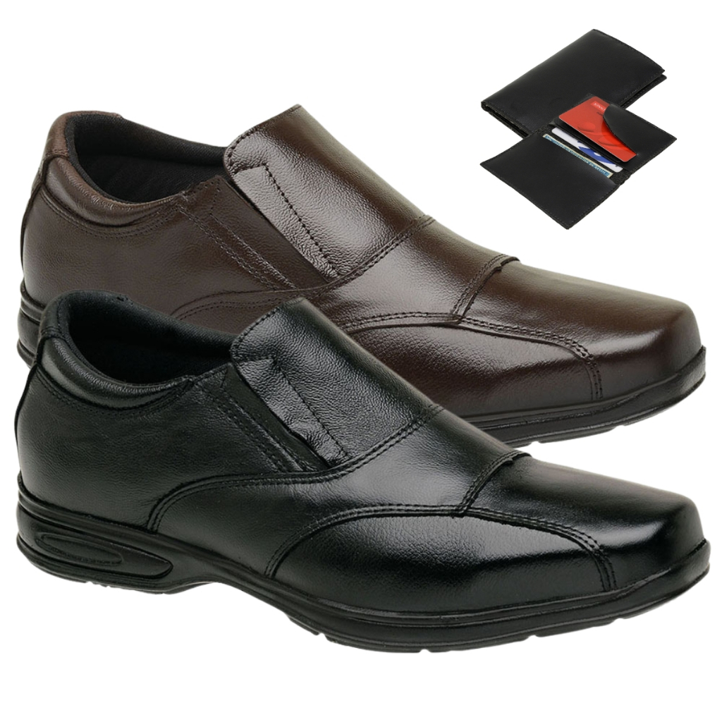 Kit 2 Sapato Social Masculino de Couro Clássico Uso Profissional Com Carteira