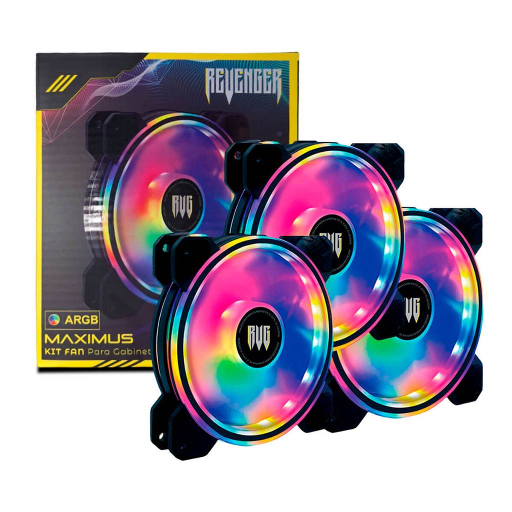 Kit 3 Fan RGB para Computador + Hub Controlador e Controle Remoto (Preto)