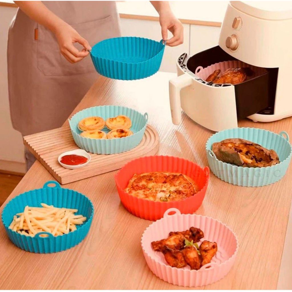 Forma Silicone Airfryer Protetor Redondo Lavável Antiaderente 22 Cm