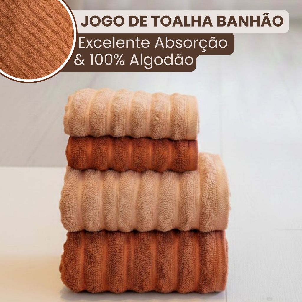 Jogo de Toalha Banhão 4 Peças 100% Algodão Grossa Felpuda Super Macia Excelente Absorção Habitat Wave em Oferta na Shopee