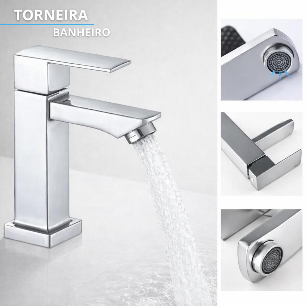 Torneira Banheiro 100% Metal Brilhante Luxo Quadrada Lavabo Água Fria em Oferta na Shopee