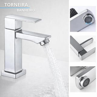 Torneira Banheiro 100% Metal Brilhante Luxo Quadrada Lavabo Água Fria em Oferta na Shopee