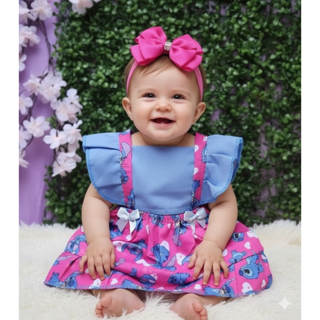 Vestido Infantil Stitch Temático Mesversário Stitch Roupa De Bebe Lilo e Stitch Romper Jardineira Vestidinho bebe em Oferta na Shopee