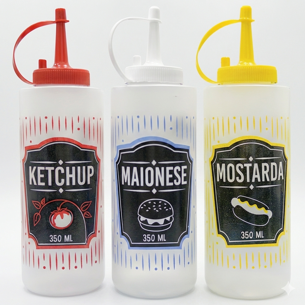 30 Bisnagas Molho Catchup Maionese Mostarda Bisnaga 350 ml