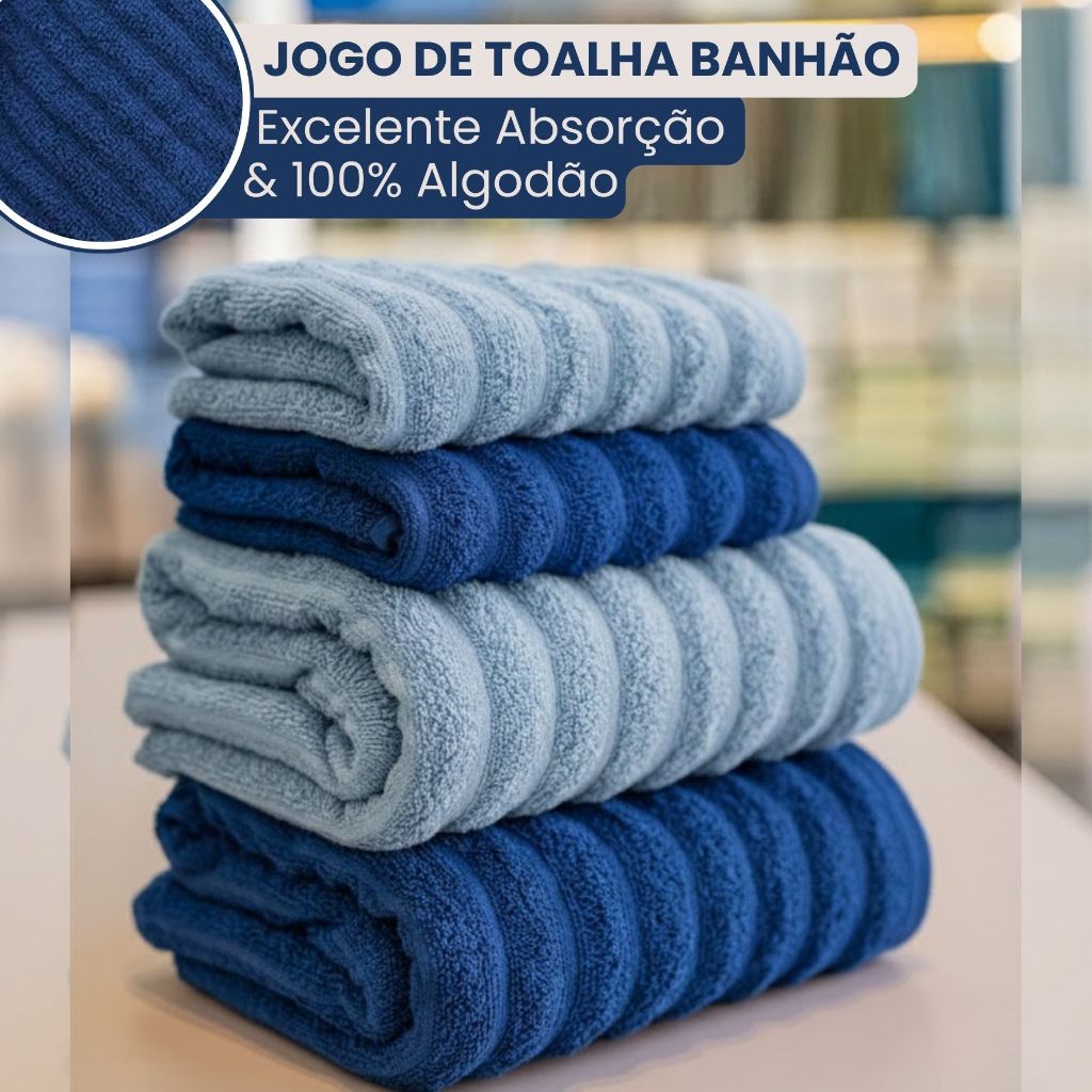 Jogo de Toalha 4 Peças 100% Algodão Grossa Felpuda Super Macia Excelente Absorção Habitat Wave Várias Cores em Oferta na Shopee