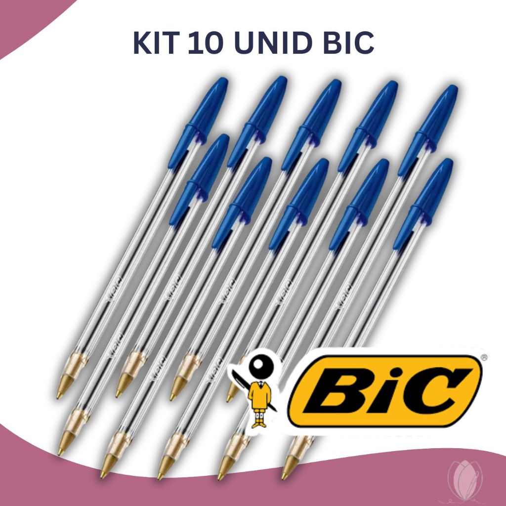 Kit 10 Canetas Esferográficas BIC Cristal Azul 1.0mm - Escrita Média e Macia em Oferta na Shopee