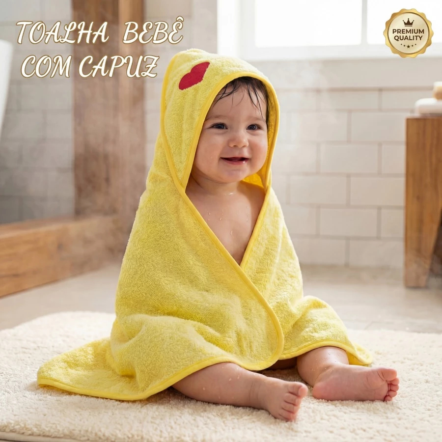 Toalha de Banho Bebê Felpuda com Capuz Infantil Macia e Absorvente 60cm x 60cm em Oferta na Shopee