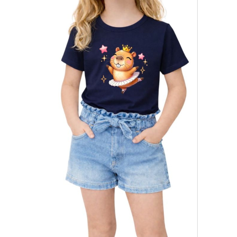 Camiseta com estampa da Capivara feliz kids divertida 100% algodão do tamanho  do 2 ao 14 desenho