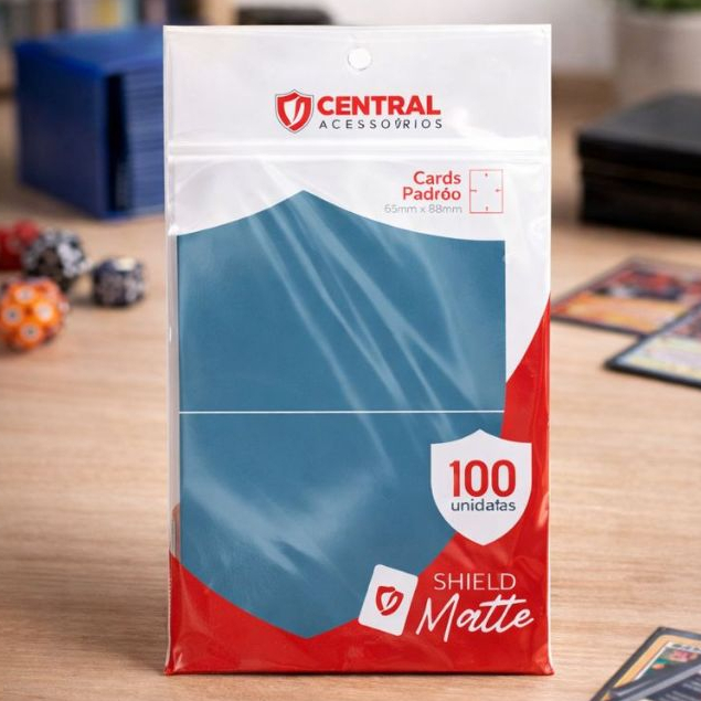 Shield Matte Central 100 Sleeve Shield para Cartas TCG Pokémon Magic Preto Azul Marrom Promoção
