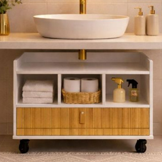 Armário Compacto Banheiro ou Lavado - Com GAVETA e Rodinhas - Gabinete em Oferta na Shopee