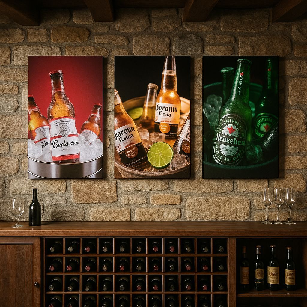 QUADRO DECORATIVO KIT 3 PEÇAS BEBIDAS DECORAÇÃO BAR/ADEGA PLACA MDF COMÉRCIO