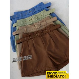 Short Alfaiataria Feminino Social Elegante com Cinto Forrado e Fivela Forrada em Oferta na Shopee