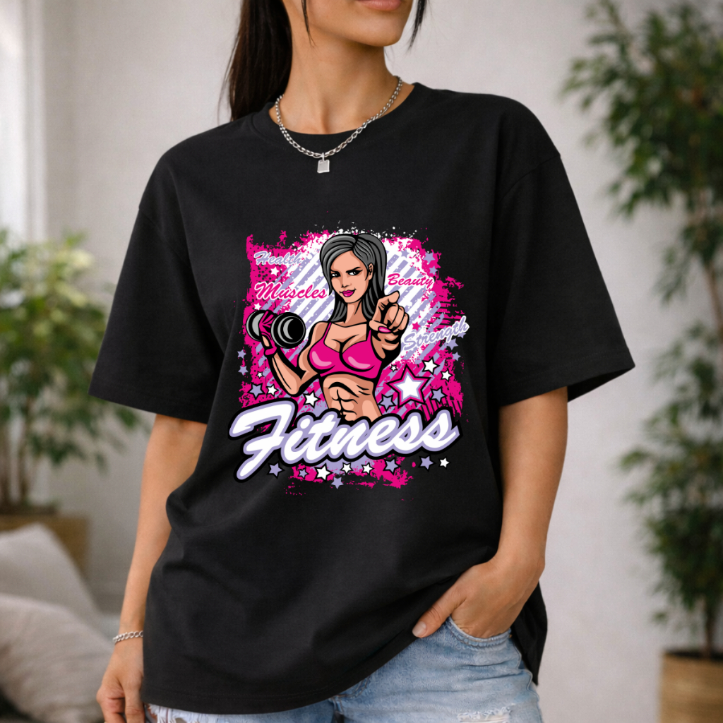 Camiseta Oversized Feminina Academia Estampada Fitness Algodão Confortável Treino