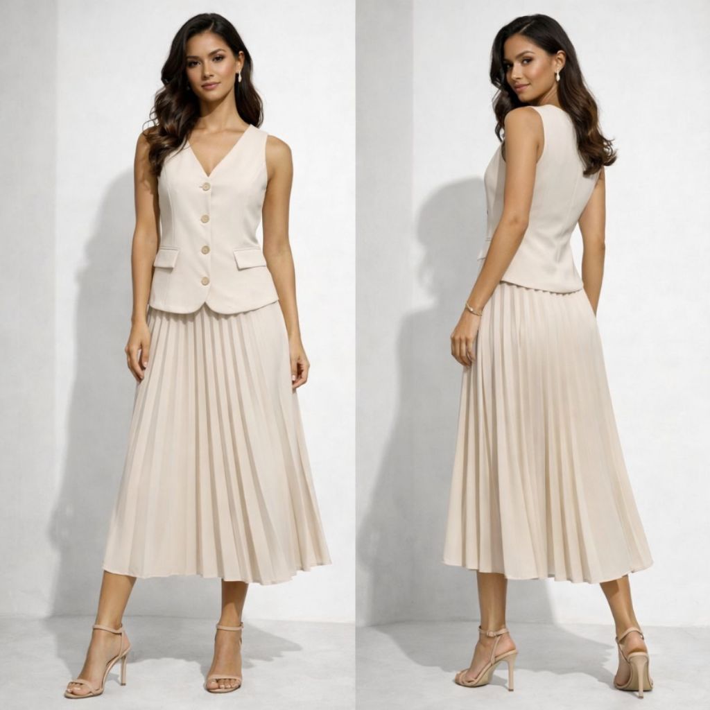 Conjunto colete e saia Plissada mídi alfaiataria Ref 143 em Oferta na Shopee