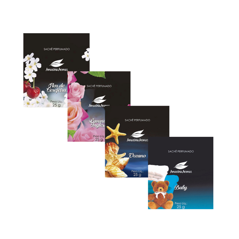 Kit 4 Unidades de Sache Perfumado Para Armários Gavetas Guarda Roupa Amazonas Aromas