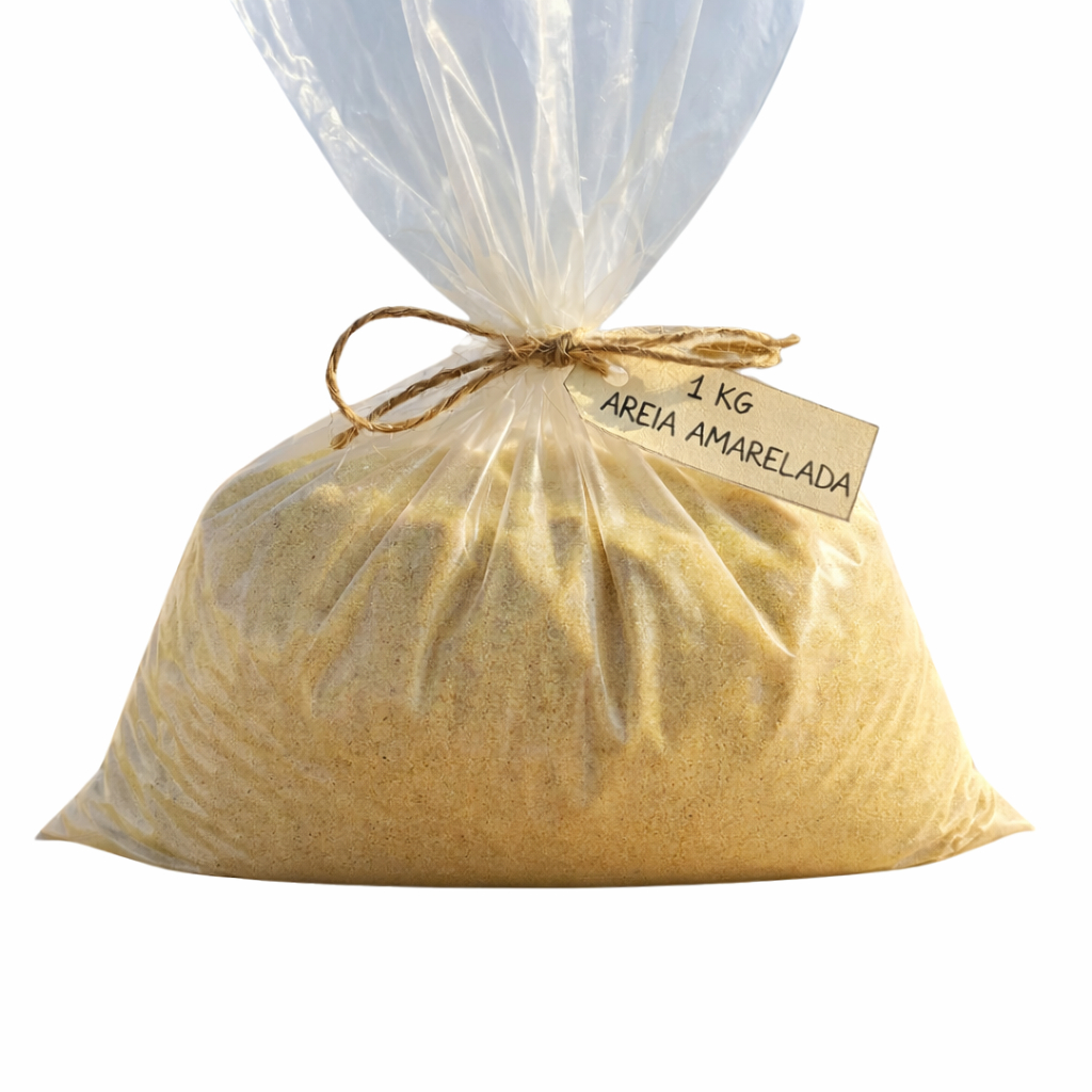 Areia Amarela natural – 1kg – Embalagem Caixa de Papel 10x20x30cm