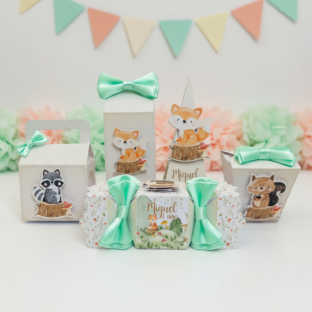 Kit Festsa Bosque Encantado Menino PEGUE E MONTE - caixinhas personalizadas - Lembrancinhas para Aniversário Infantil