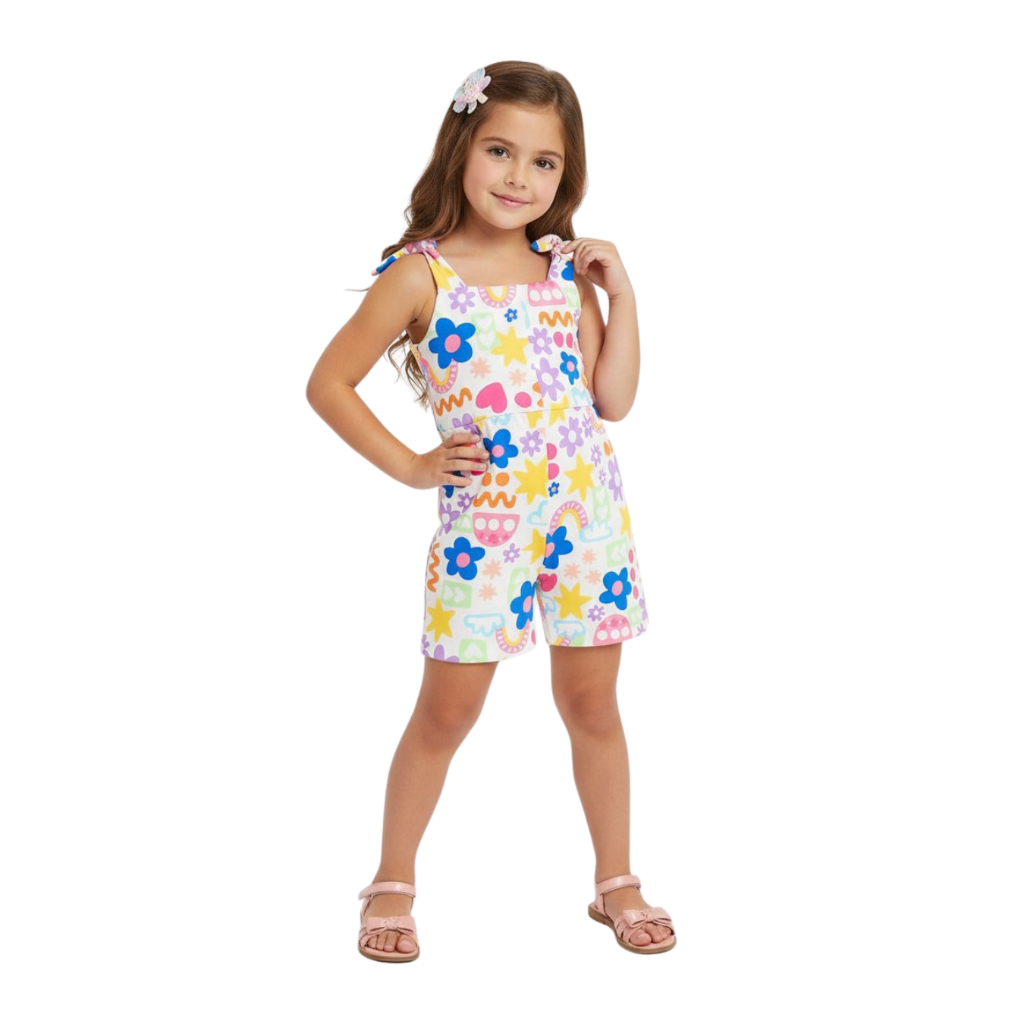 Macaquinho Infantil Menina Estampado Colorido Roupa Infantil Confortável Promoção Luly