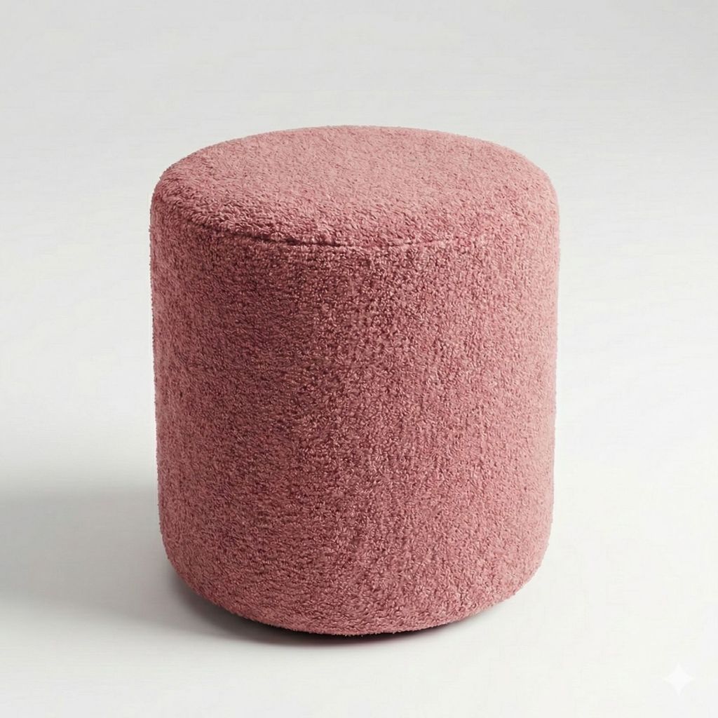 Puff Redondo Boucle Puf Decorativo Luxo Sala Quarto Penteadeira Tecido Teddy Premium 43cm