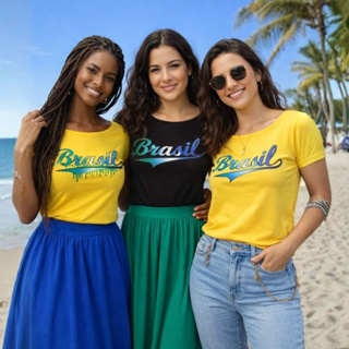 Camisa do Brasil Estampada Adulto Unissex BabyLook Feminina Algodão Copa 2026 Seleção Tshirt Gringa em Oferta na Shopee