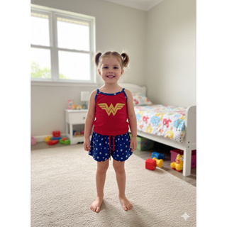 Baby Doll Infantil Mulher Maravilha Short Doll Alcinha Confortável Estampado Verão em Oferta na Shopee