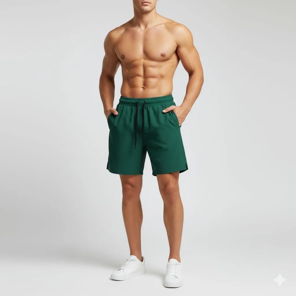 Short TACTEL c/Elastano VERDE Masc.- Bermuda básica Lisa, Praia, Leve, Confortável, Treino, Academia