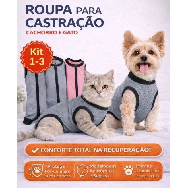 Kit Roupa Pet Cirúrgica Para Castração- Cães e Gatos Pequeno médio e grande Porte