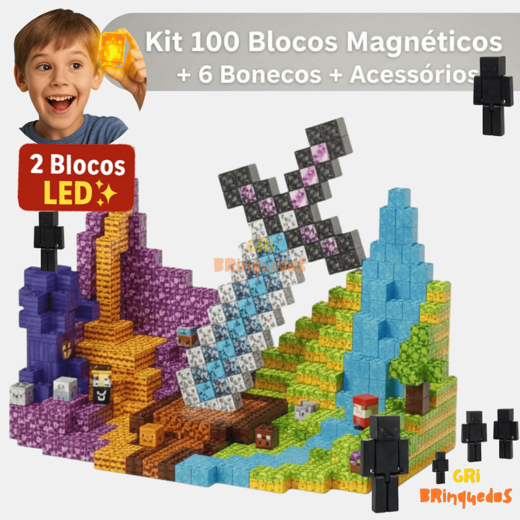 Blocos magnéticos Construção Brinquedos Cubo Magnético Mundo Pixelado Brinquedo Menino Menina em Oferta na Shopee