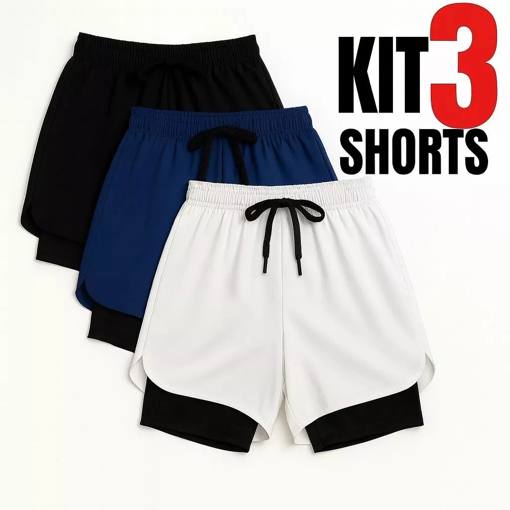 Kit com 3 Shorts 2 em 1 Masculino Premium
