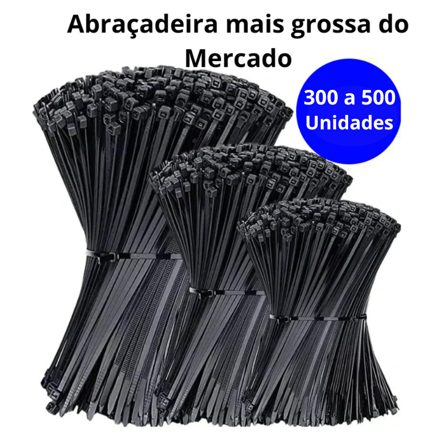Kit 300 a 500 Enforca Gato Cinta Plástica Nylon Abraçadeira Preto  - Várias Medidas