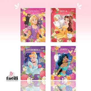 Caderno Colegial Brochura Princesas | Capa Dura Metalizada • 160 Folhas Decoradas • Disney em Oferta na Shopee
