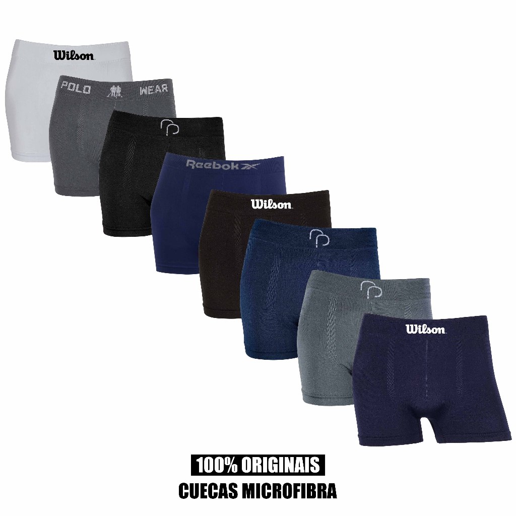 Kit 4 ou 8 cuecas boxer Wilson Reebok Polo Wear e RP Original Microfibra Sortidas