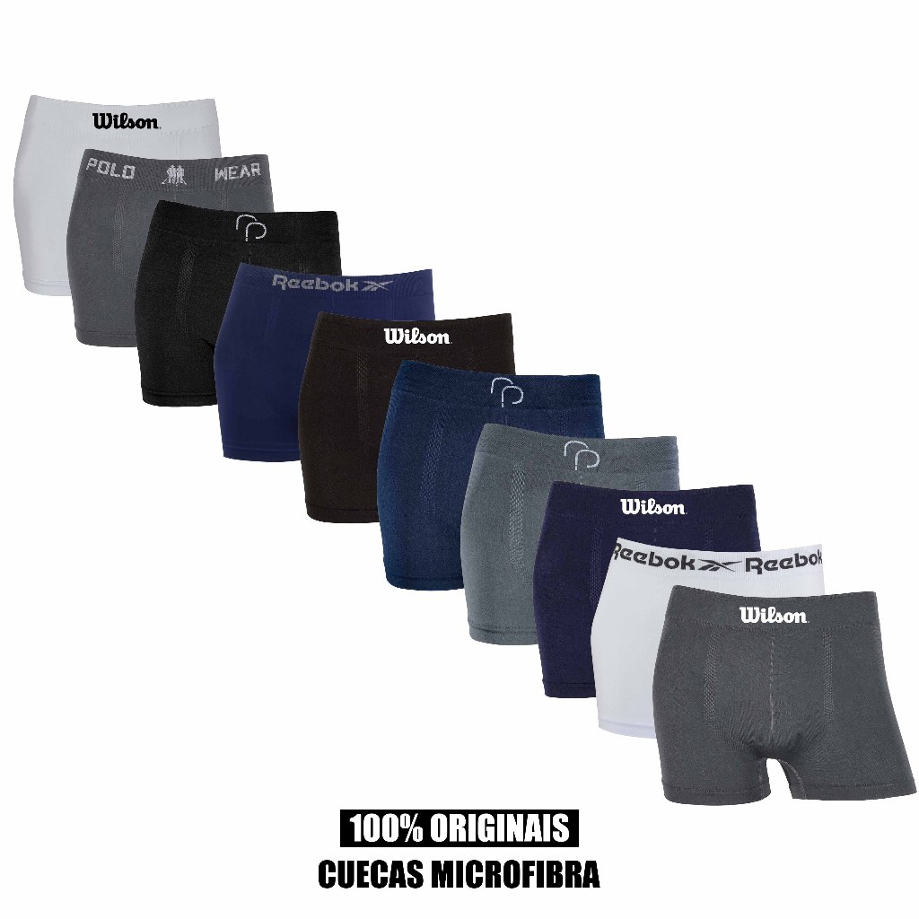 Kit 5 ou 10 cuecas boxer Wilson Reebok Polo Wear e RP Original Microfibra Sortidas
